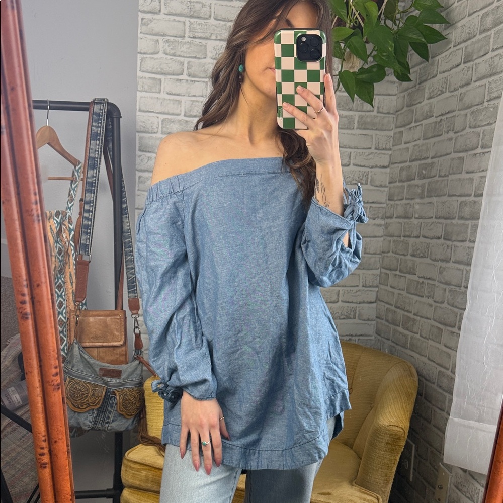 Free People // Off-Shoulder linen Tunic with Sleeve Ties